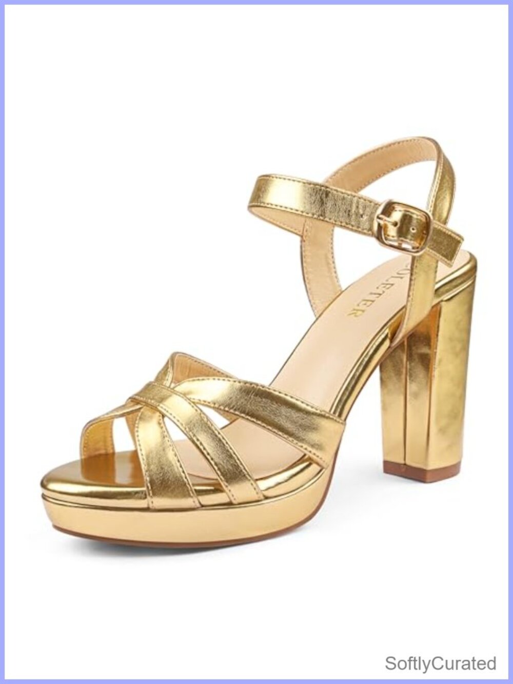 Women's Faux Leather Crisscross Platform Block Heel Ankle Strap Dress Sandals